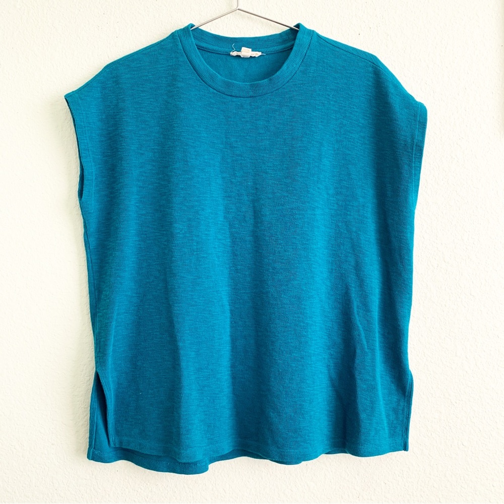 EILEEN FISHER short sleeve knit top XXS organic cotton turquoise aqua shirt